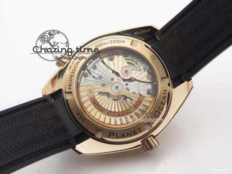 0522 Planet Ocean Professional Rose Gold Liquid Metal V6F 42mm On Black Rubber Strap A Vibrant 8266